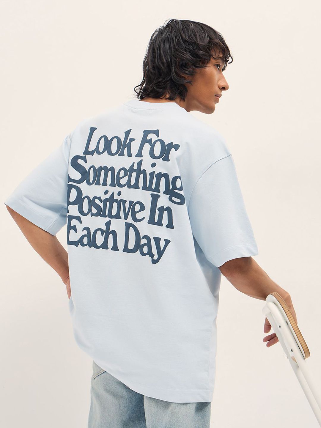 THE BEAR HOUSE Oversized Typography Printed Drop-Shoulder Sleeves Pure Cotton T-Shirt-image-43