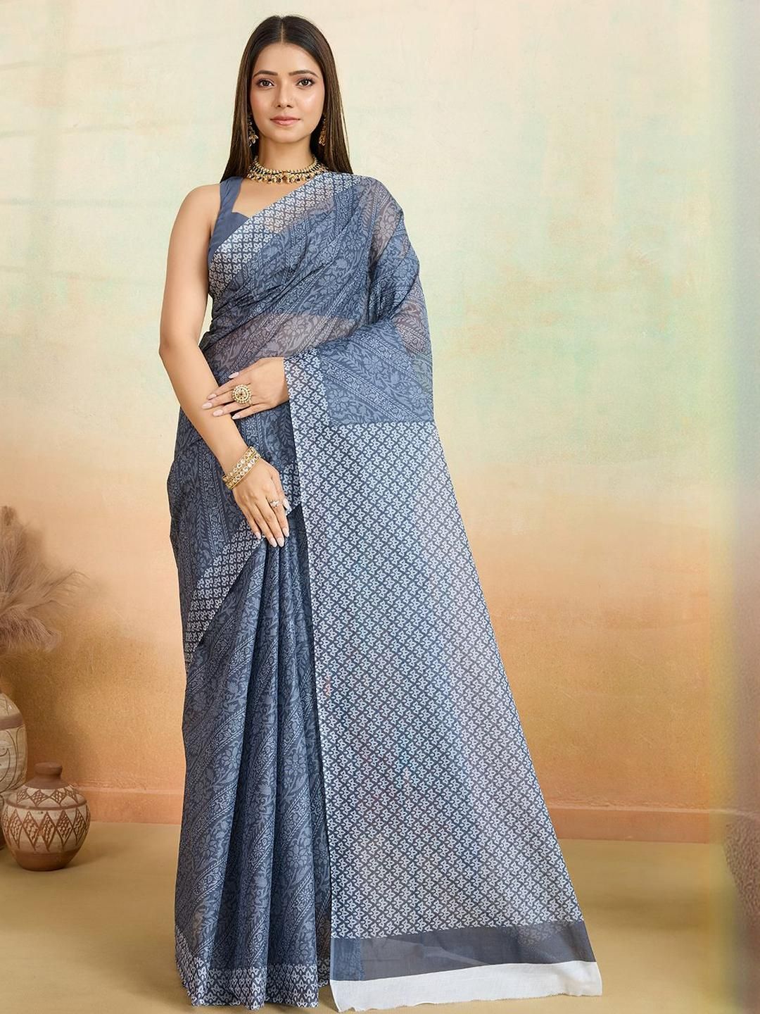 SHANVIKA Ethnic Motifs Printed Pure Cotton Saree-picture-39