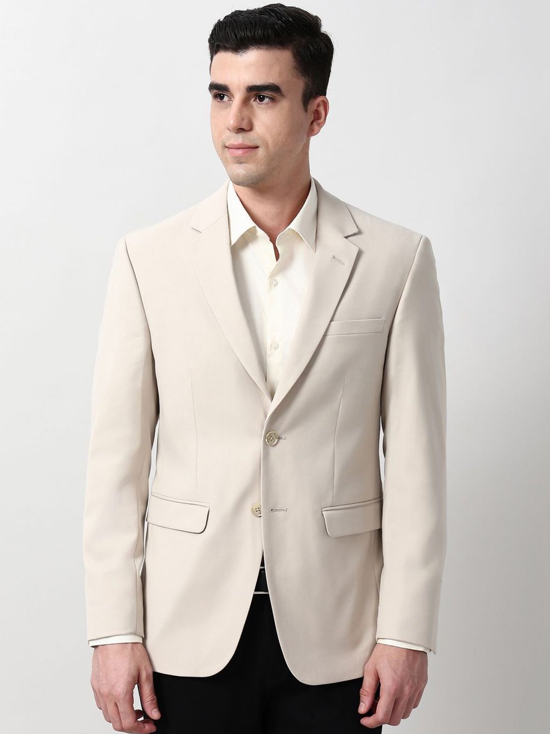 Peter England Elite Tailored-Fit Notched Lapel Single-Breasted Blazer-image-16