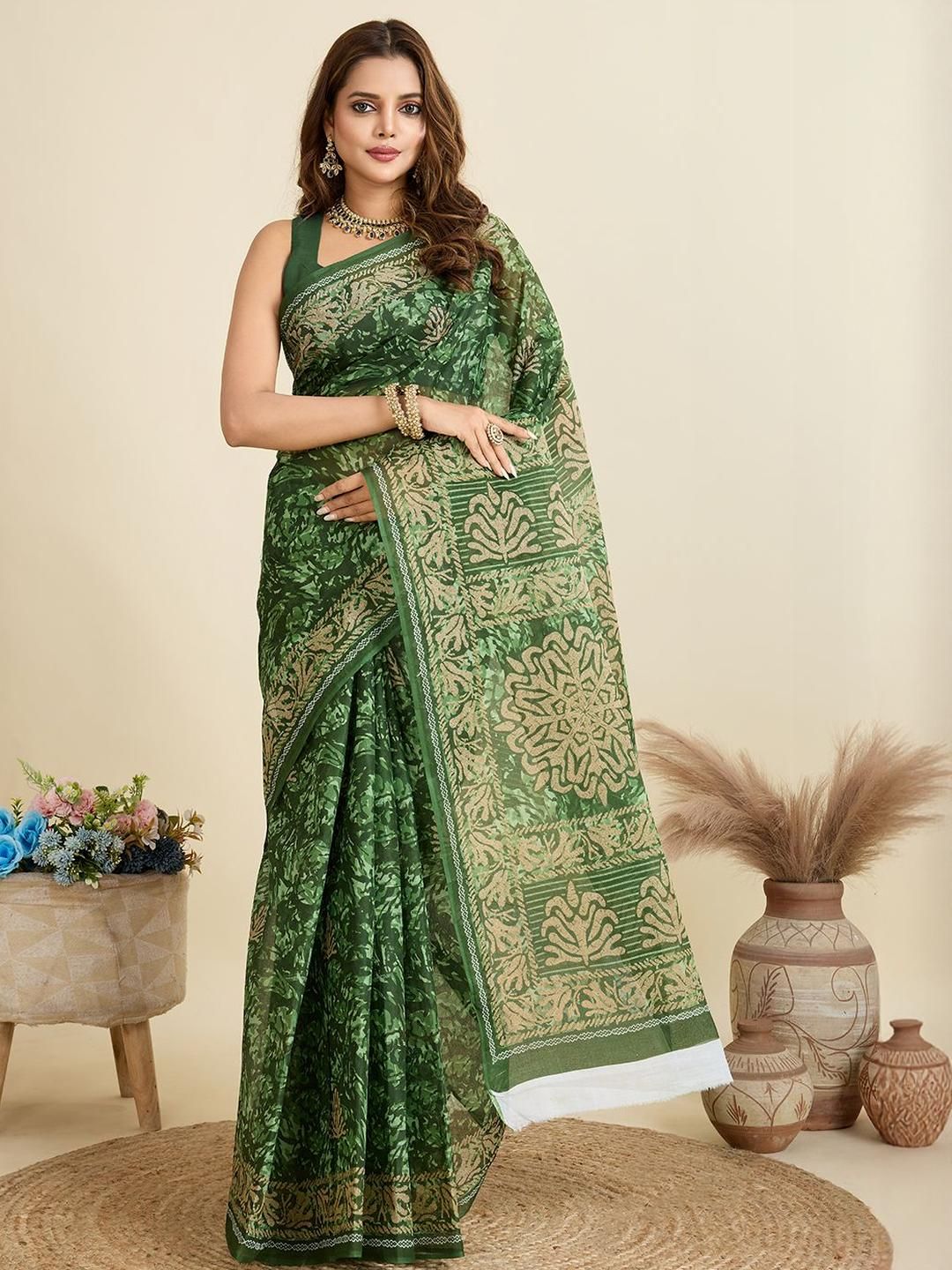 SHANVIKA Ethnic Motifs Printed Pure Cotton Saree-picture-19