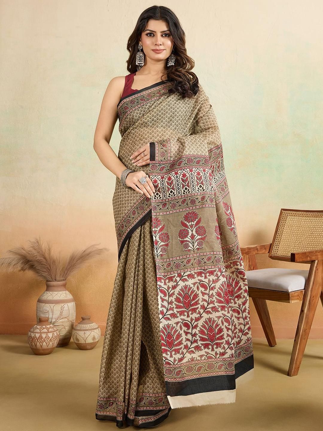 SHANVIKA Ethnic Motifs Printed Pure Cotton Saree-picture-37