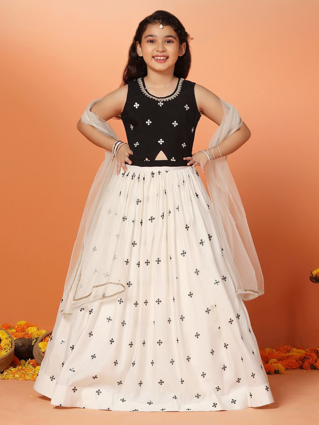 BAESD Girls Embroidered Round Neck Sequinned Ready to Wear Lehenga & Blouse With Dupatta-picture-21