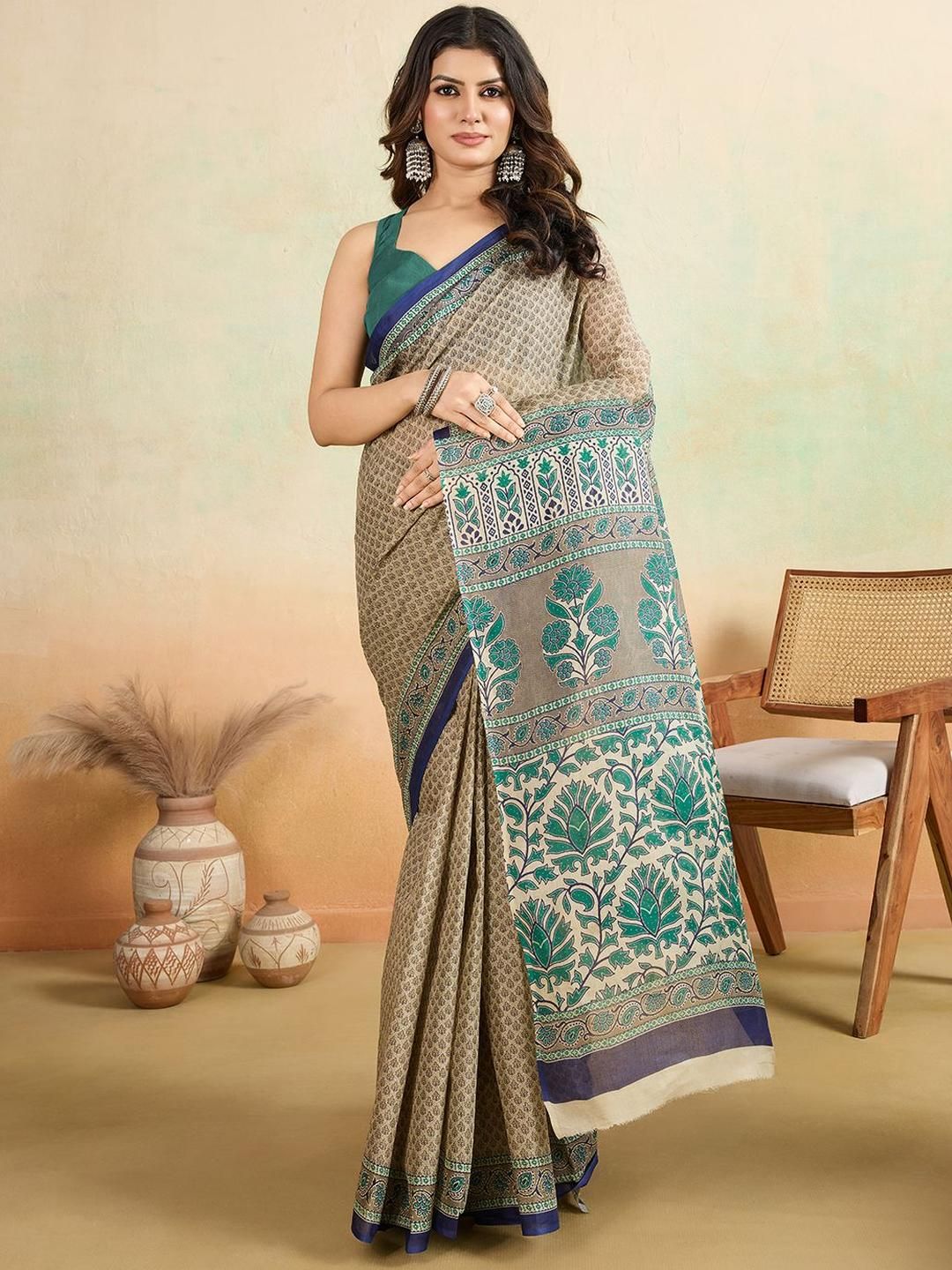 SHANVIKA Ethnic Motifs Printed Pure Cotton Saree-picture-27