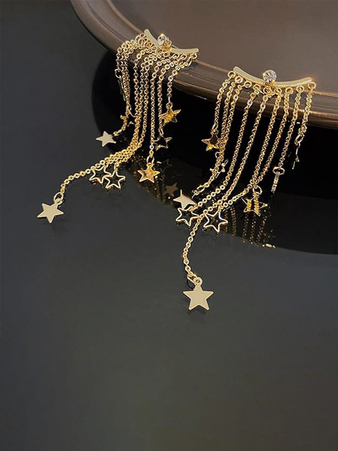 OPUS GEMS Gold-Plated Star Shaped Tasselled Drop Earrings-picture-14