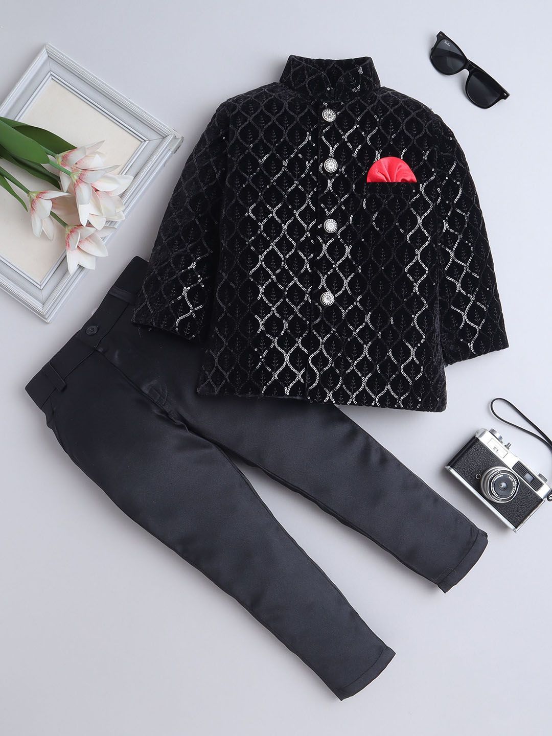 FOURFOLDS Boys Sequined Embroidered Jodhpuri 2-Piece Suit-picture-16