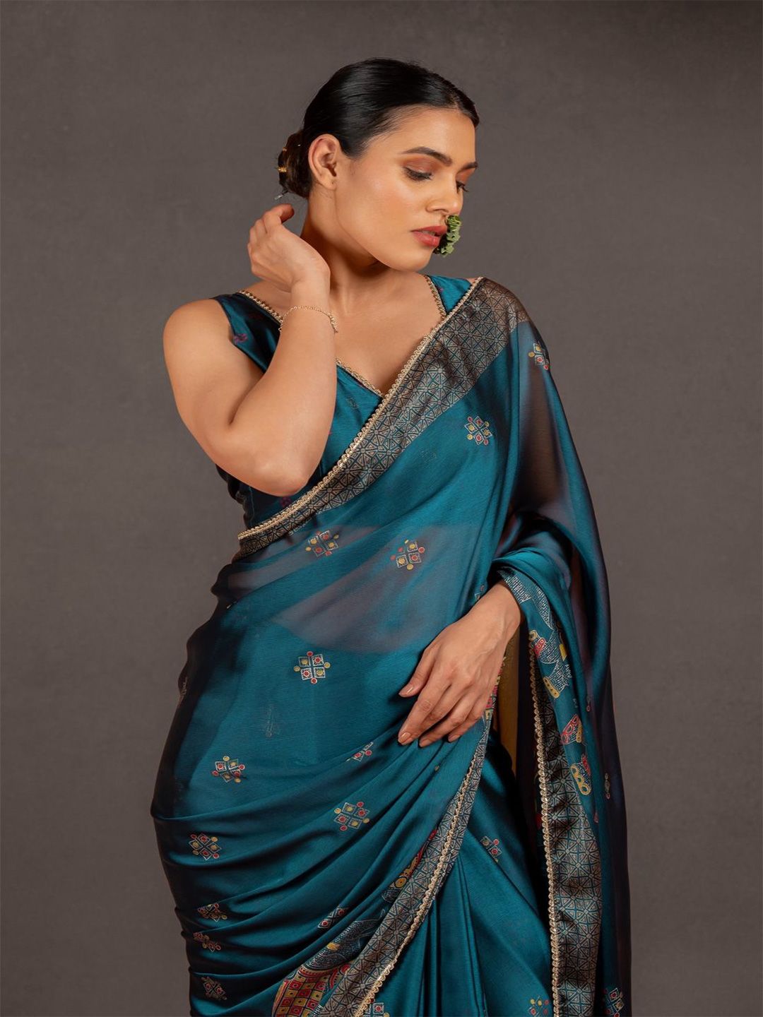 KALINI Geometric Block Print Saree-picture-32