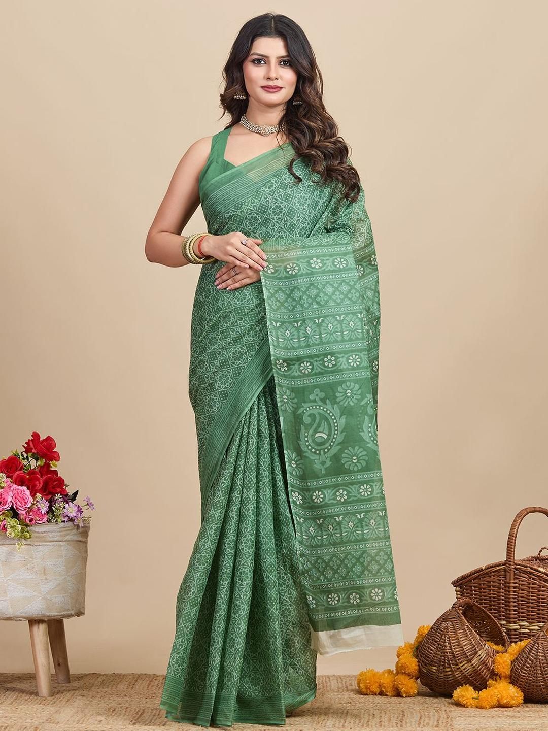 SHANVIKA Ethnic Motifs Printed Pure Cotton Saree-picture-31