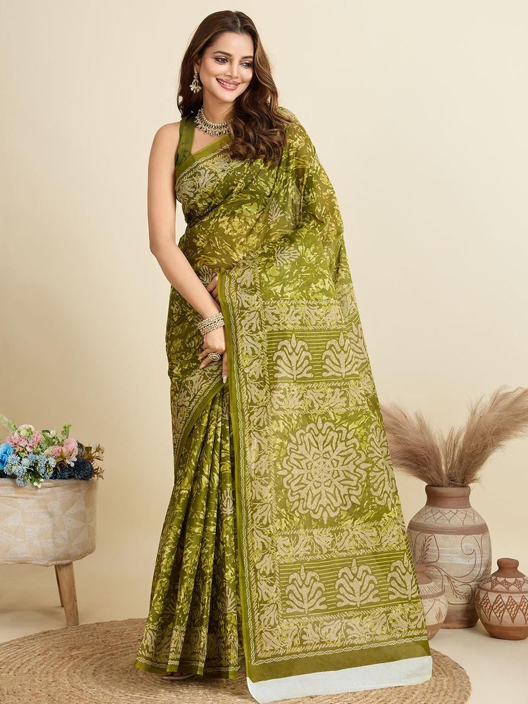 SHANVIKA Ethnic Motifs Print Pure Cotton Saree-picture-17