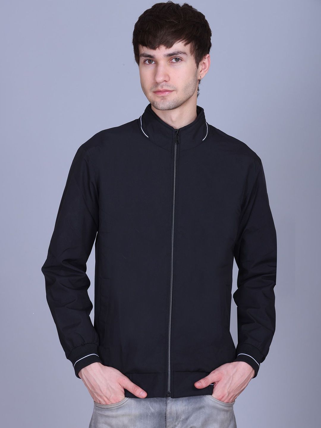 The Roadster Lifestyle Co Mock Collar Long Sleeves Open Front Jacket-image-17