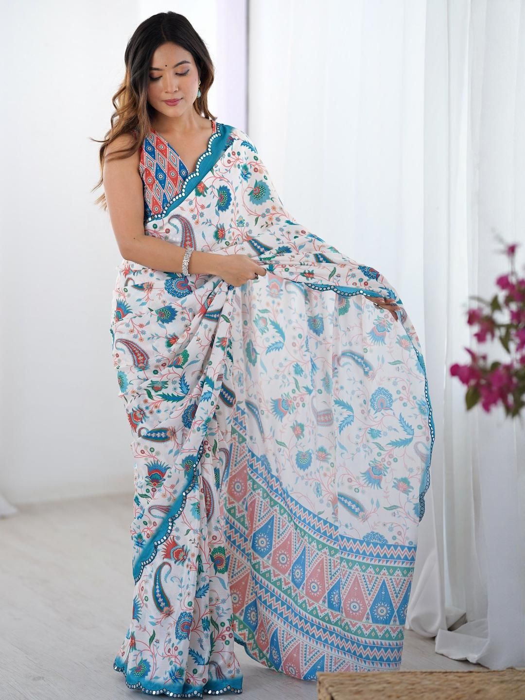 Kalista Printed Mirrorwork Chiffon Saree-picture-12