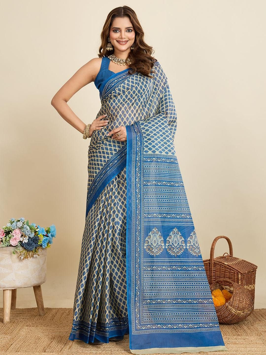 SHANVIKA Ethnic Motifs Printed Pure Cotton Saree-picture-31