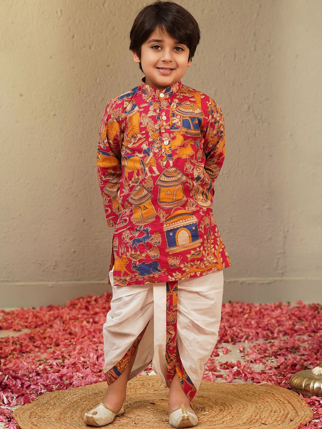 Aj DEZInES Boys Ethnic Motifs Printed Regular Pure Cotton Kurta with Dhoti Pants