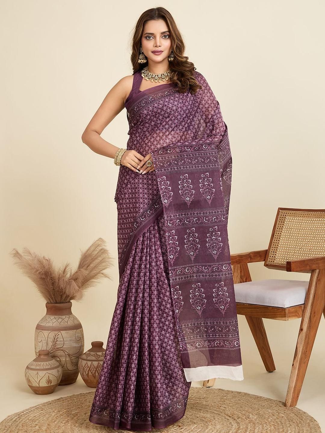 SHANVIKA Ethnic Motifs Printed Pure Cotton Saree-picture-21