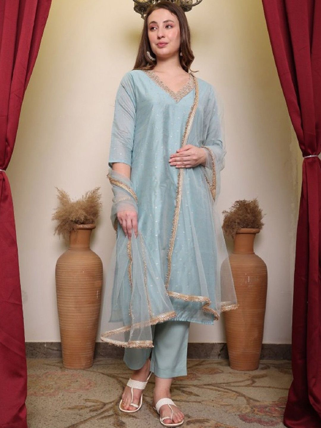 DWIJA FASHION Women Ethnic Motifs Printed Thread Work Kurta with Salwar & Dupatta