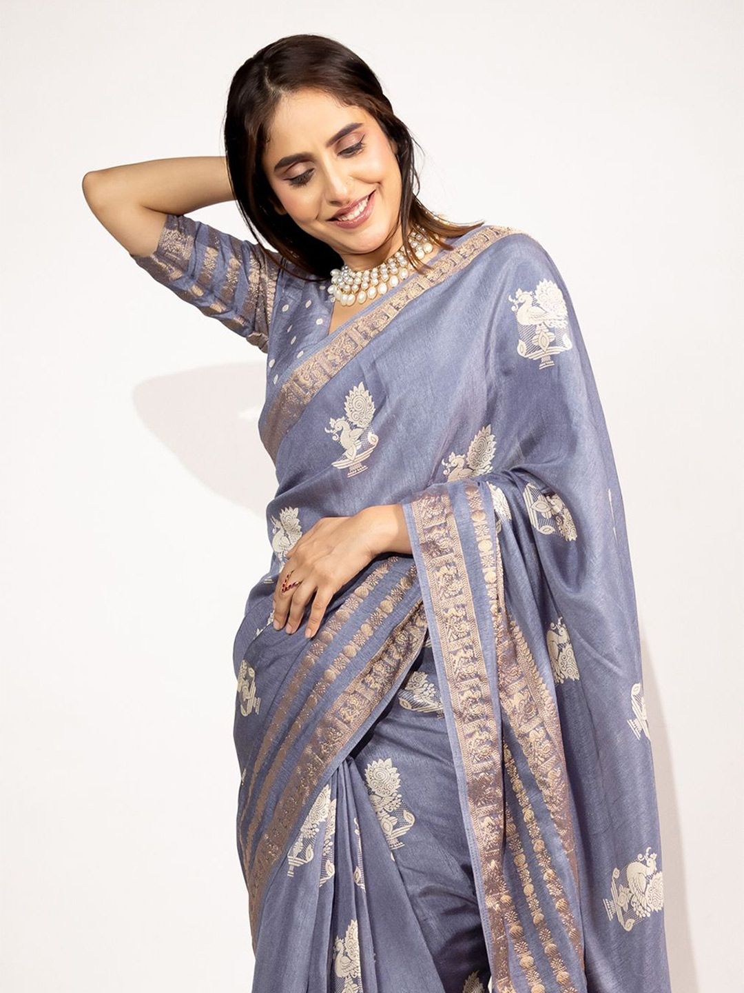 KALINI Ethnic Motifs Printed Block Print Saree-image-27