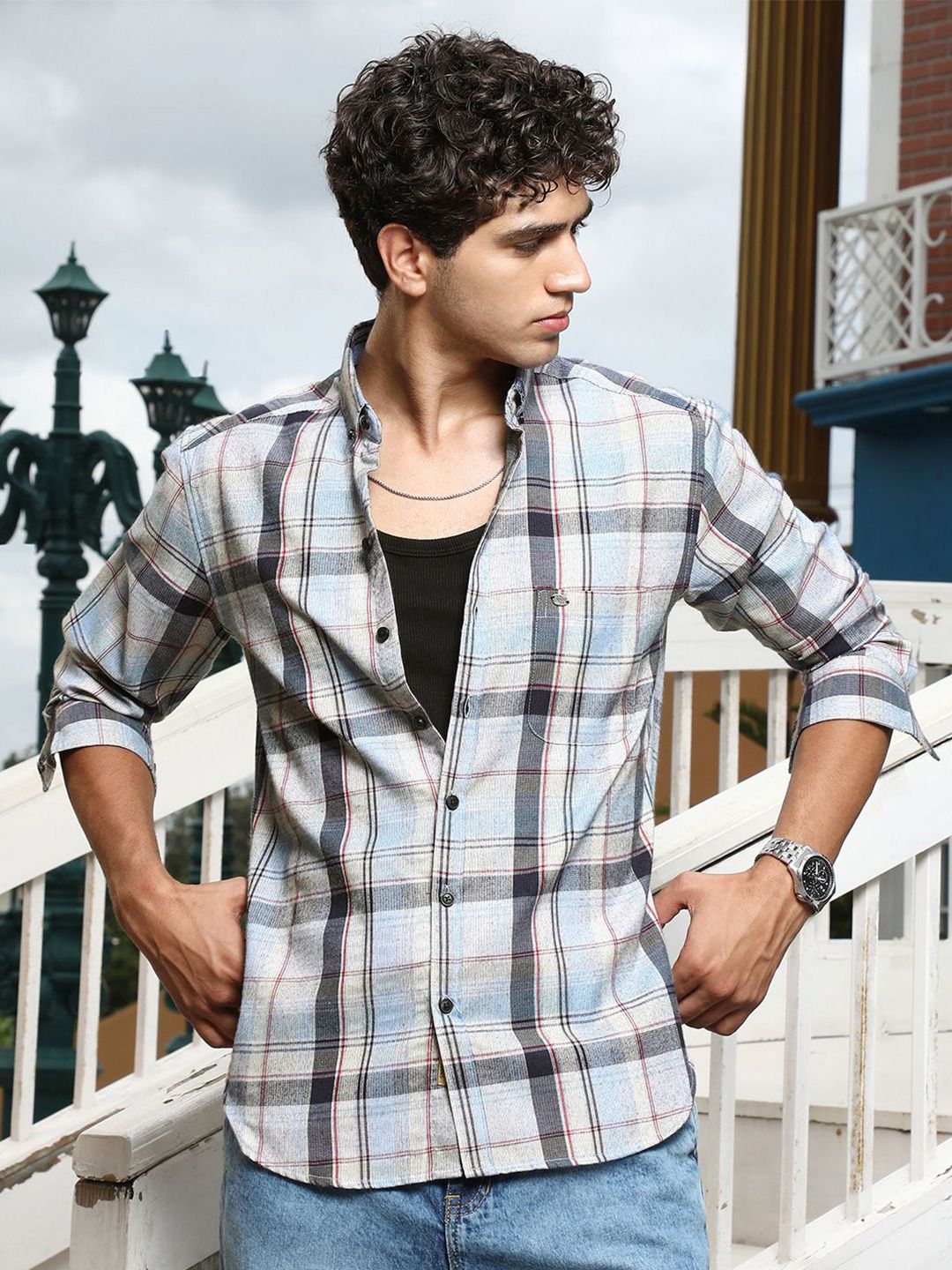 Campus Sutra Comfort Fit Checked Spread Collar Long Sleeves Cotton Shirt-picture-30