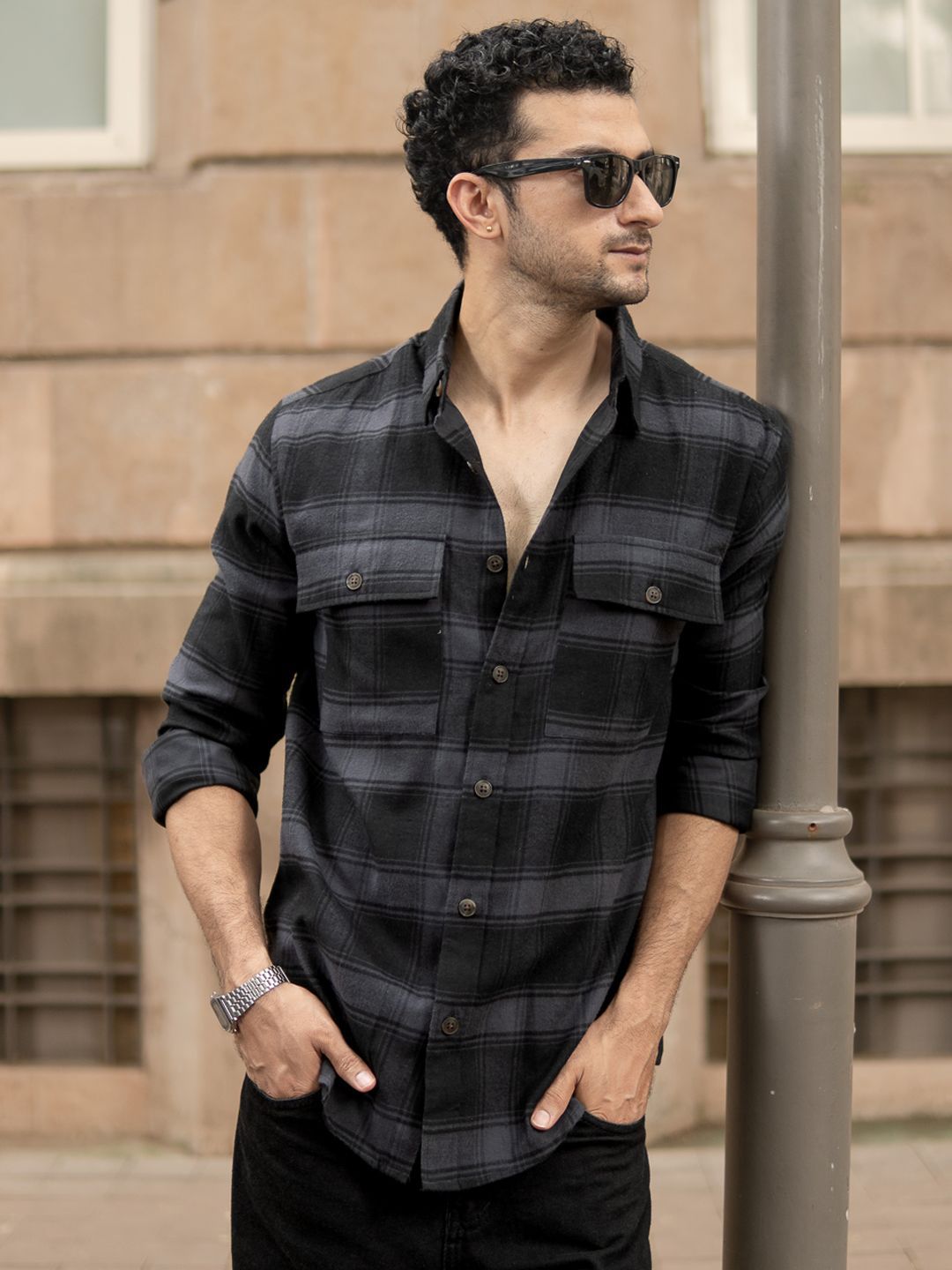 Powerlook Men Tartan Checked Spread Collar Casual Shirt-picture-23