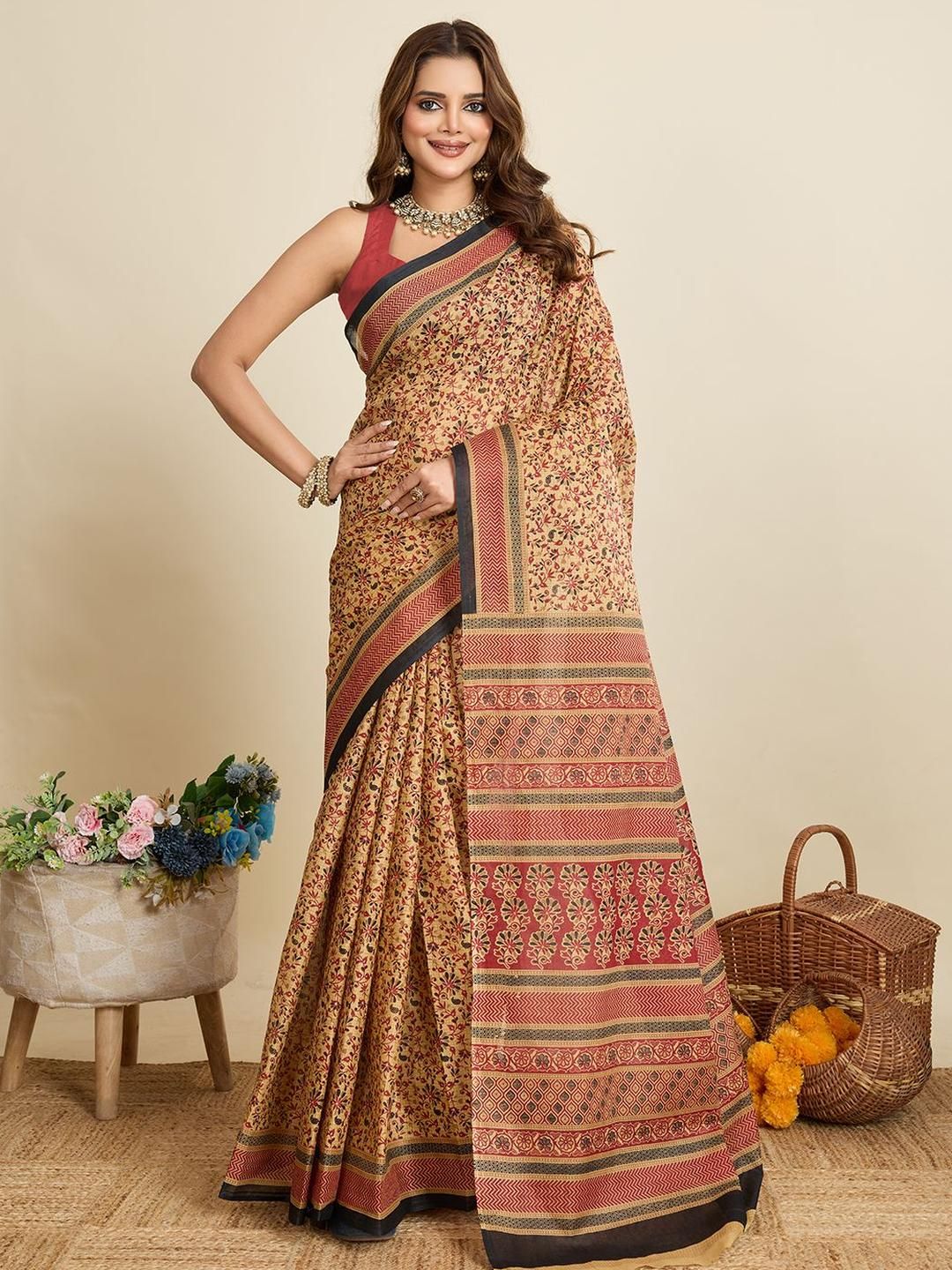 SHANVIKA Ethnic Motifs Printed Pure Cotton Saree-picture-34