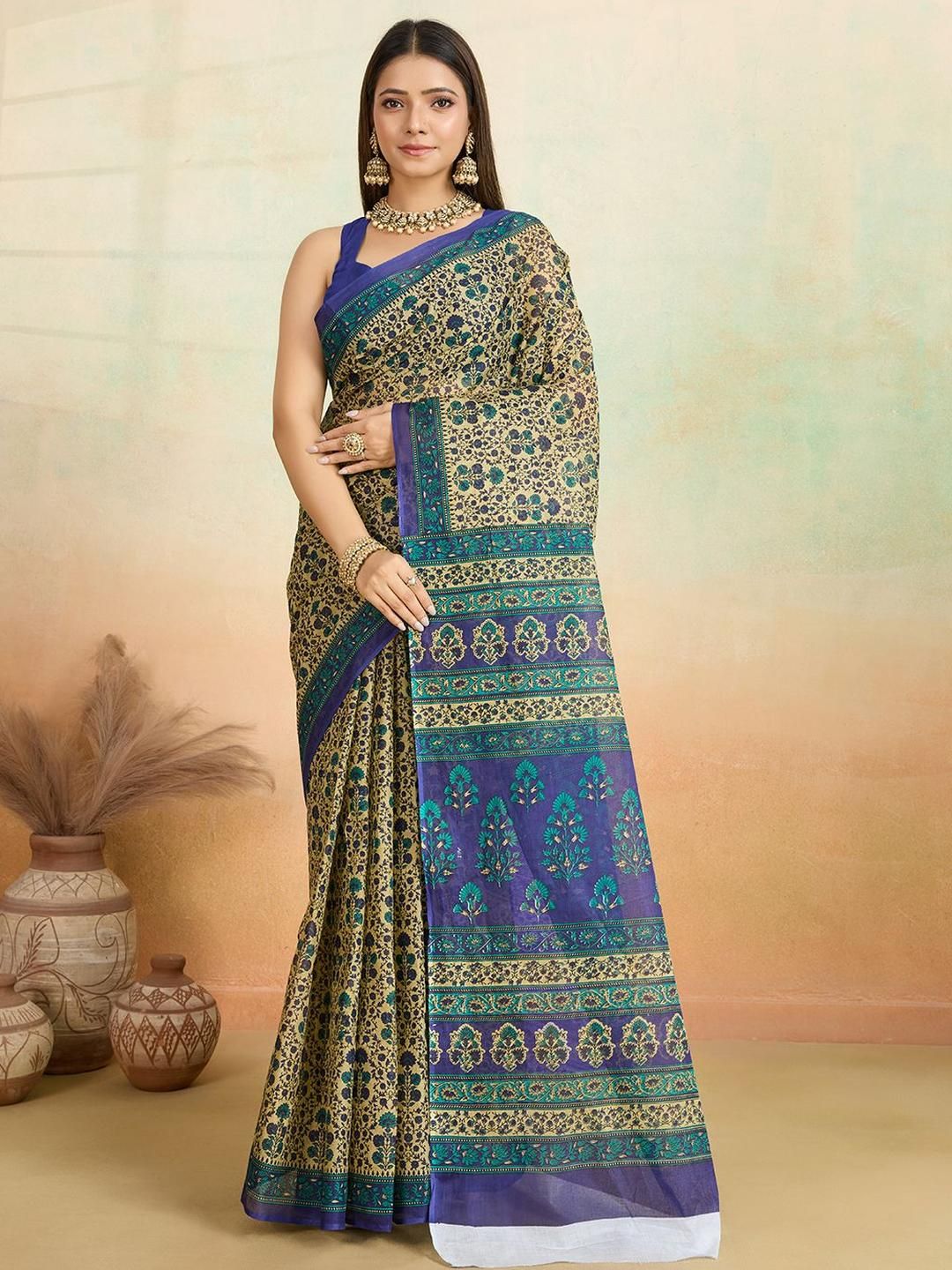 SHANVIKA Ethnic Motifs Printed Pure Cotton Saree-picture-28