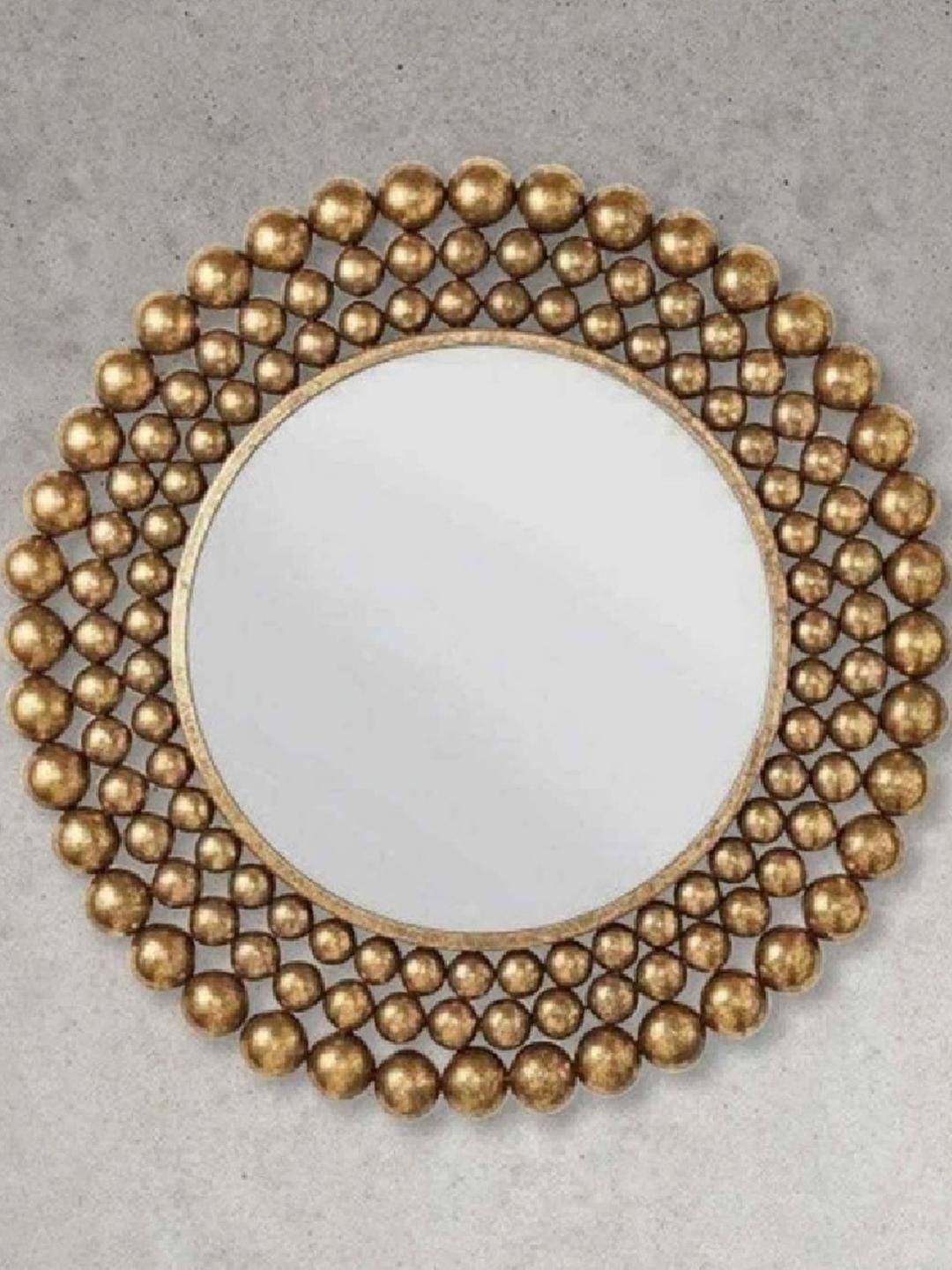 Urban Hamlet Gold Toned Textured Round Designd Wall Mirror-image-7