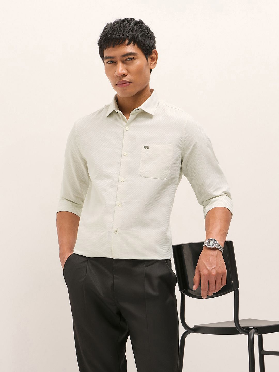 THE BEAR HOUSE Men Textured Spread Collar Formal Shirt-picture-33