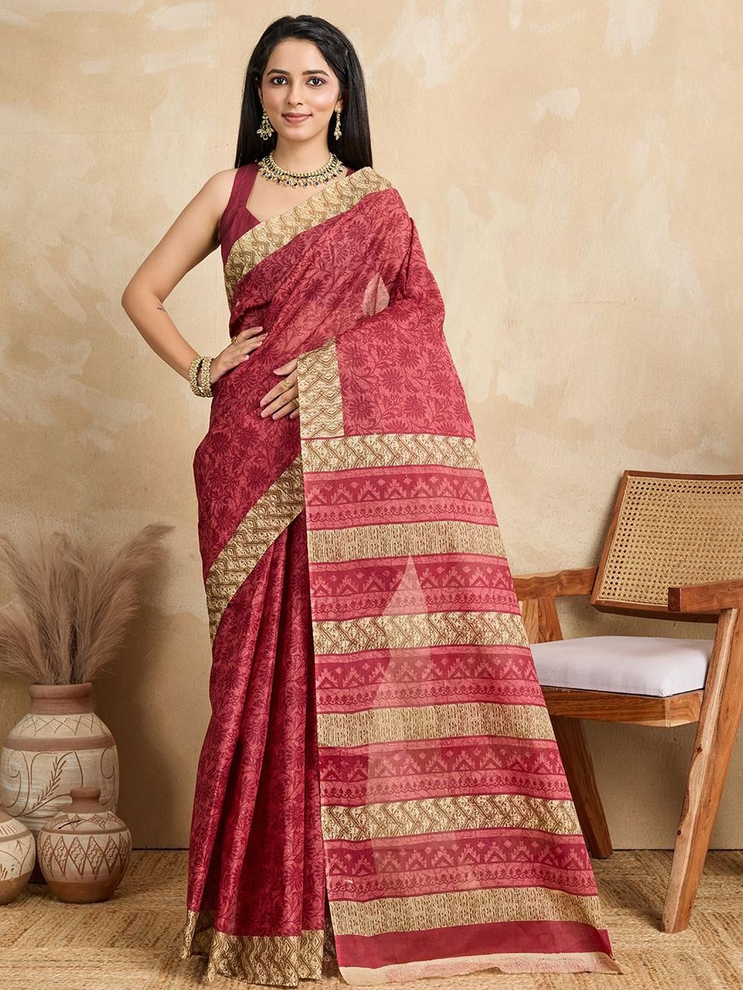 SHANVIKA Ethnic Motifs Printed Pure Cotton Saree-picture-35