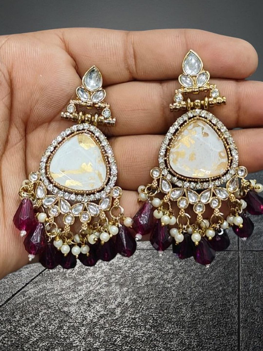 OPUS GEMS Artificial Stones Studded & Beaded Contemporary Drop Earrings-picture-14