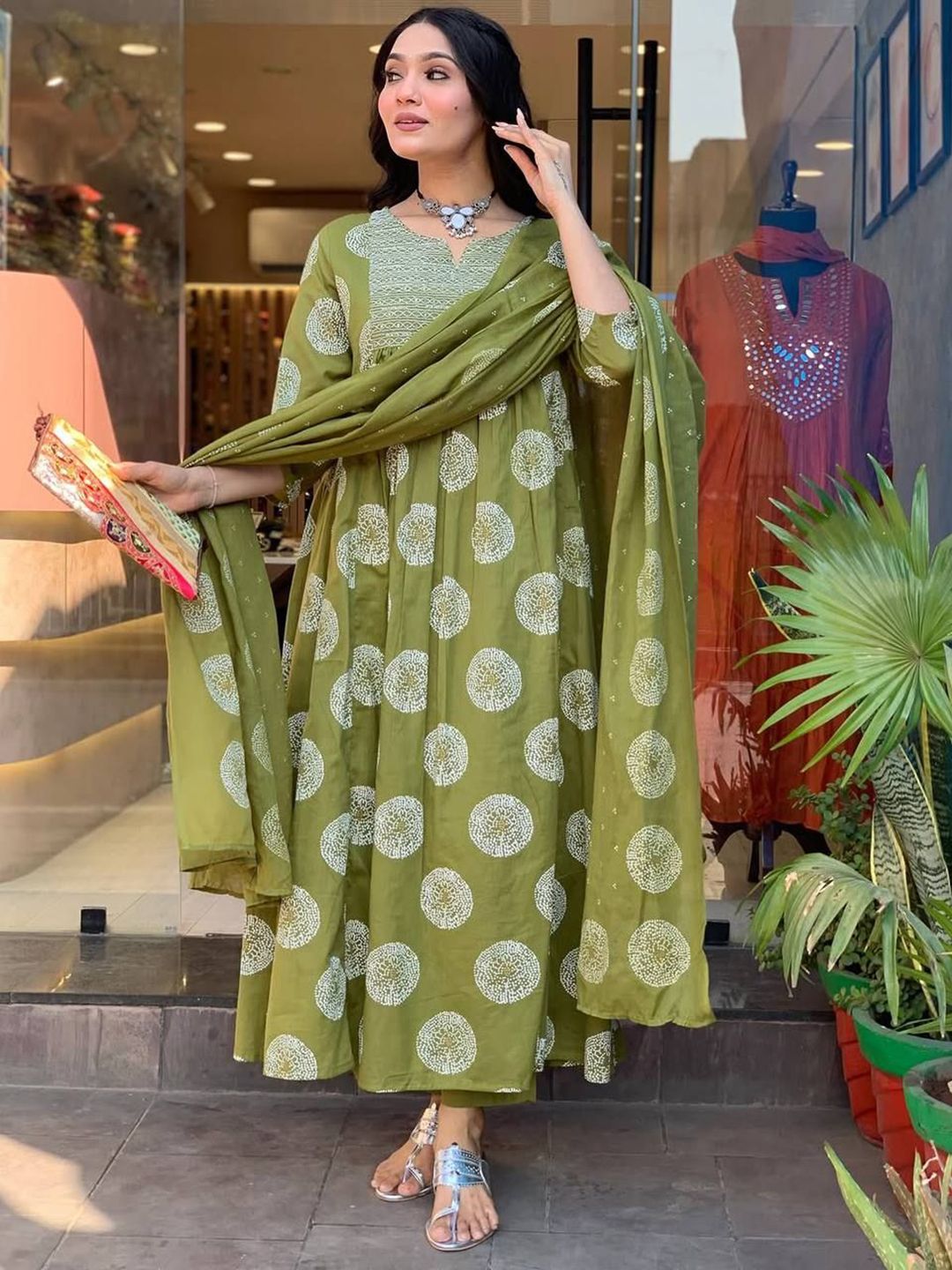 VARNI FABRICS Floral Embroidered Sequinned A-Line Kurta with Trousers And Dupatta