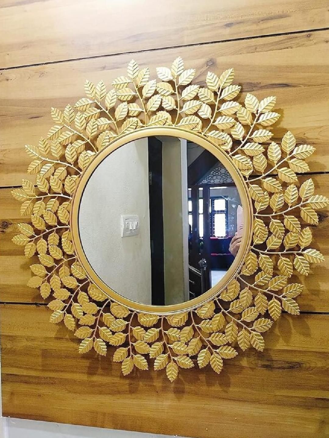 Urban Hamlet Golden Leafy Frame Wall Mirror