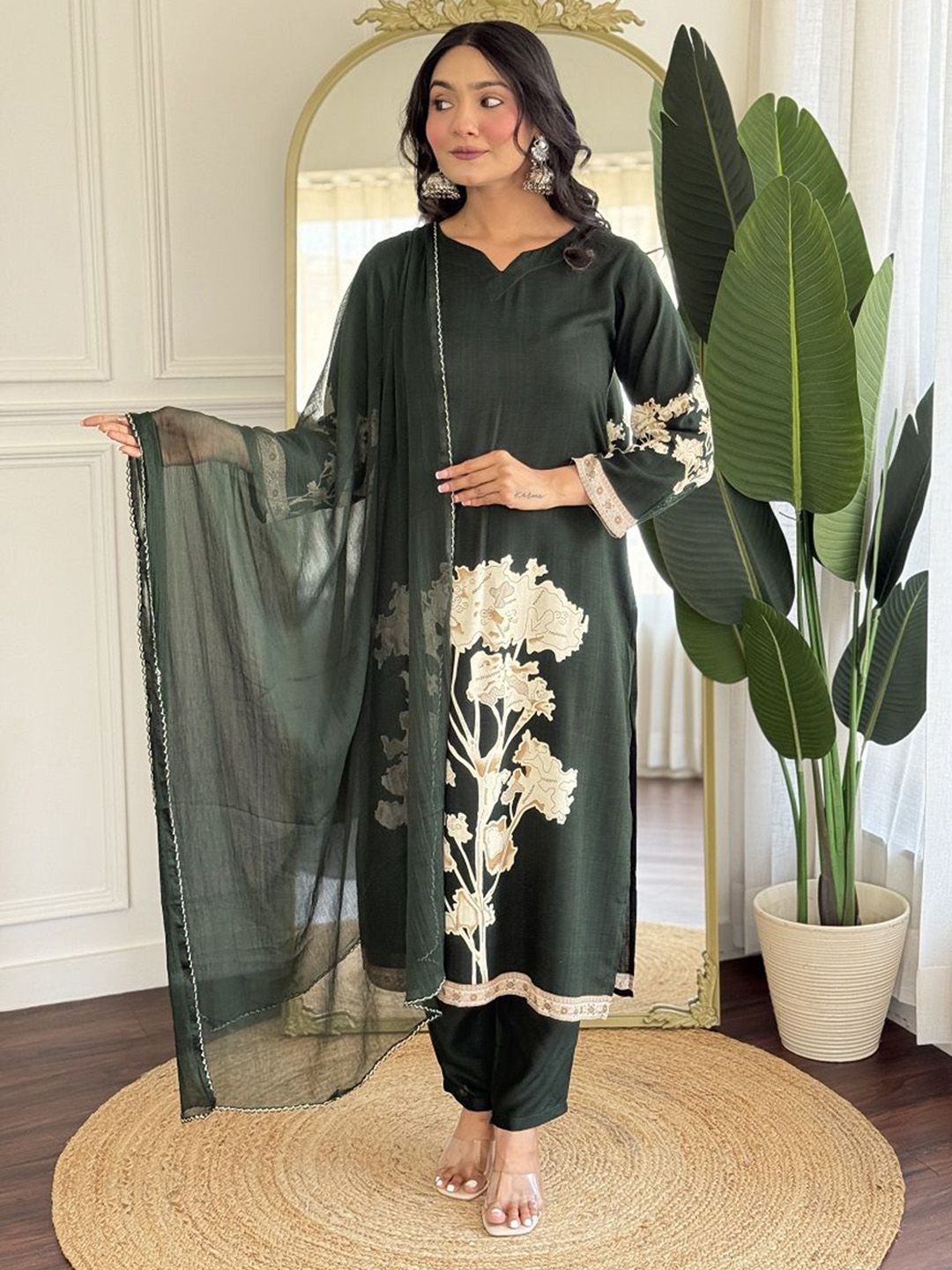 S.K.C Women Floral Embroidered Kurta with Pyjama & Dupatta