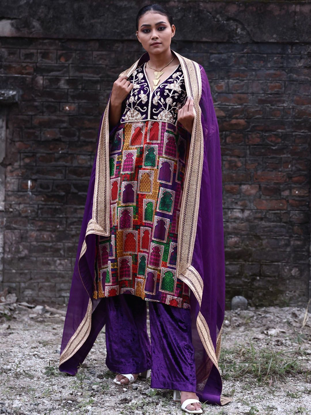 THETAA Women Ethnic Motifs Embroidered Silk Kurta with Palazzo & Dupatta-image-46