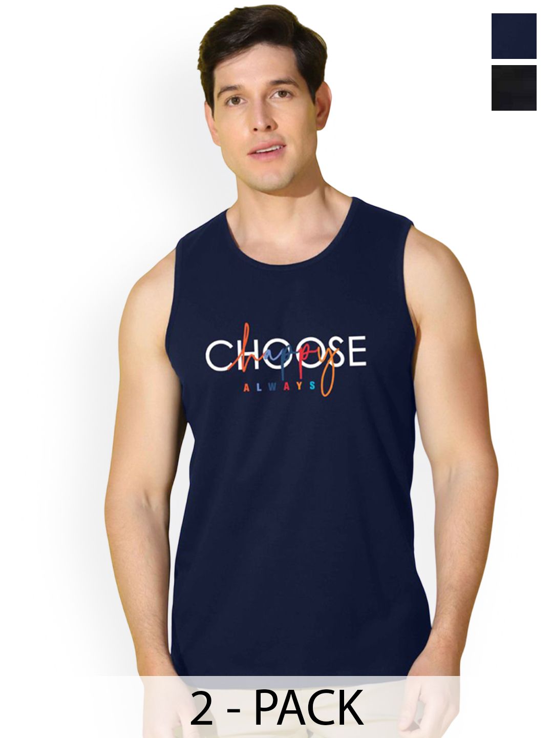 SLOWLORIS Pack Of 2 Printed Cotton Gym Vests VSL26 CMB(CHS NAVY)(GYM BLACK)-picture-31