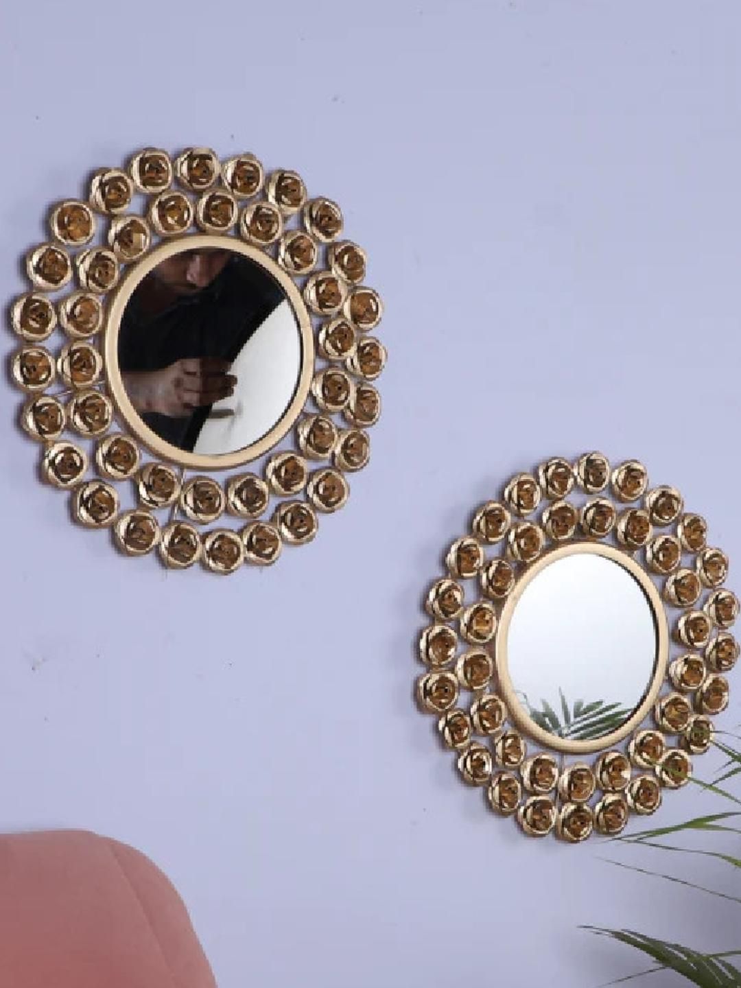 Urban Hamlet Set of 2 Gold-Plated Rose Petal Wall Mirrors-picture-48
