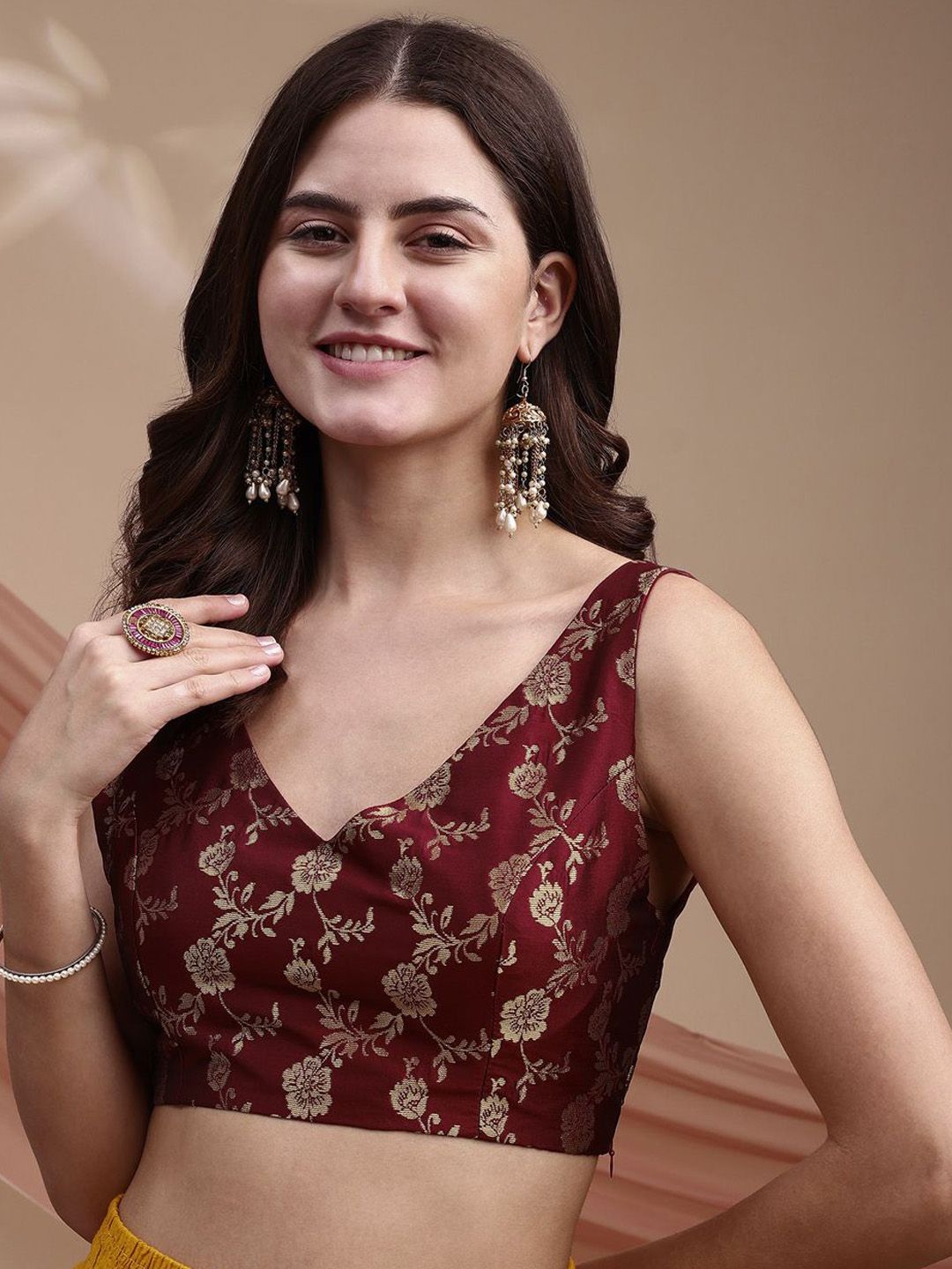 Tikhi Imli Woven Design Brocade Saree Blouse deal from myntra