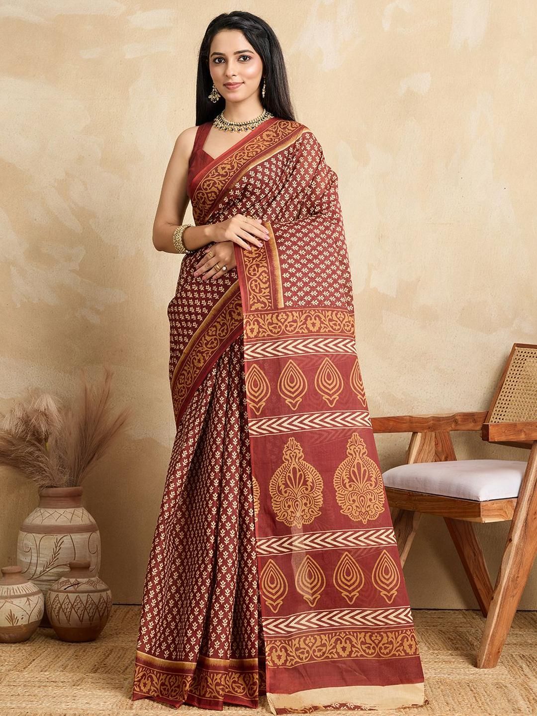 SHANVIKA Ethnic Motifs Print Pure Cotton Saree-picture-14