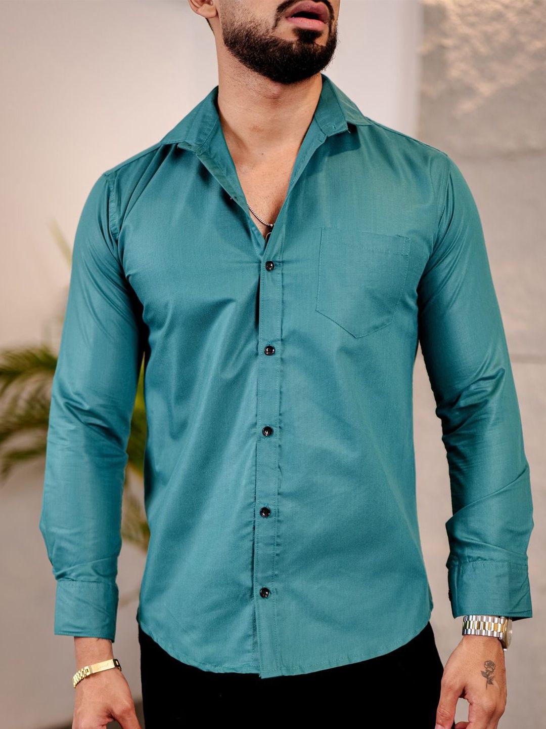 IKON FASHION Men Original Fit Solid Spread Collar Cotton Casual Shirt-picture-40