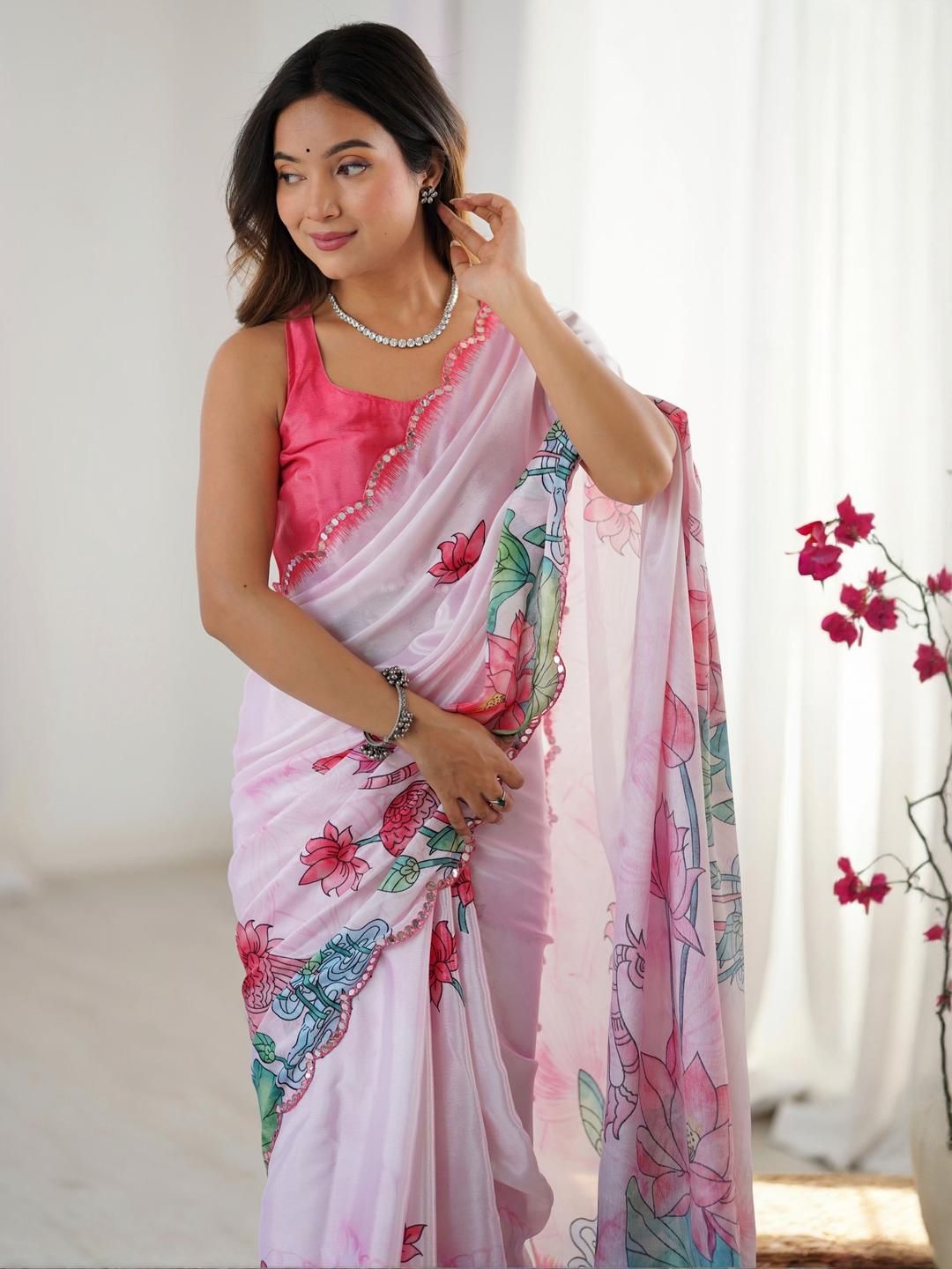 Kalista Floral Mirror Work Pure Chiffon Saree-picture-42