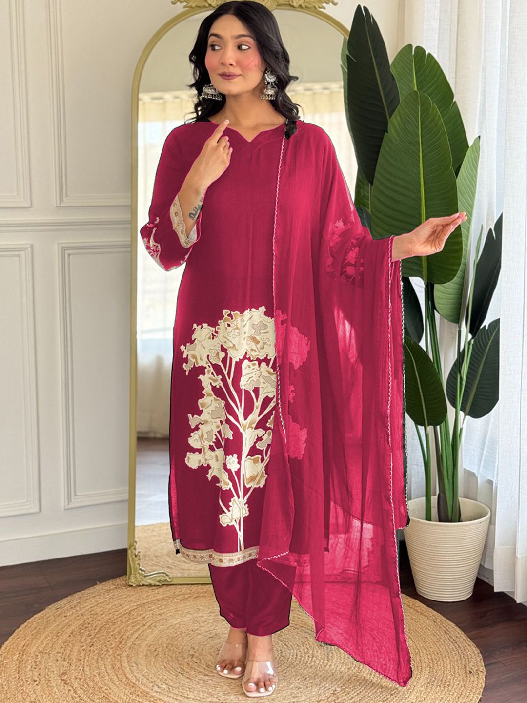 S.K.C Women Ethnic Motifs Embroidered Kurta with Pyjama & Dupatta