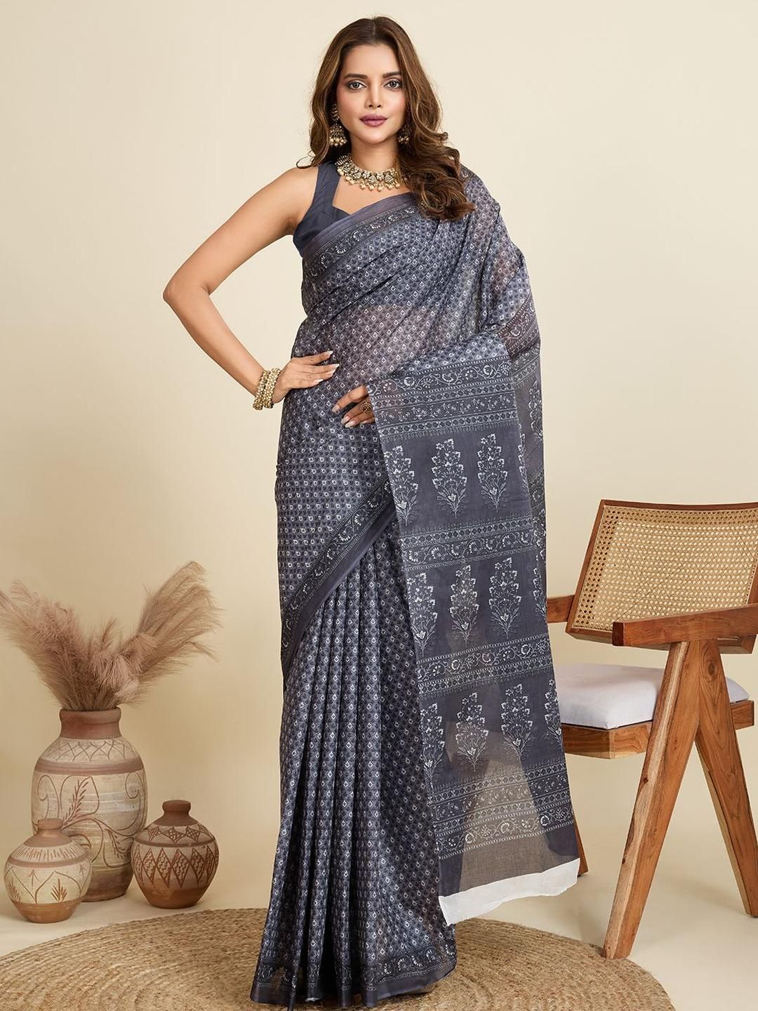 SHANVIKA Ethnic Motifs Printed Pure Cotton Saree-picture-31