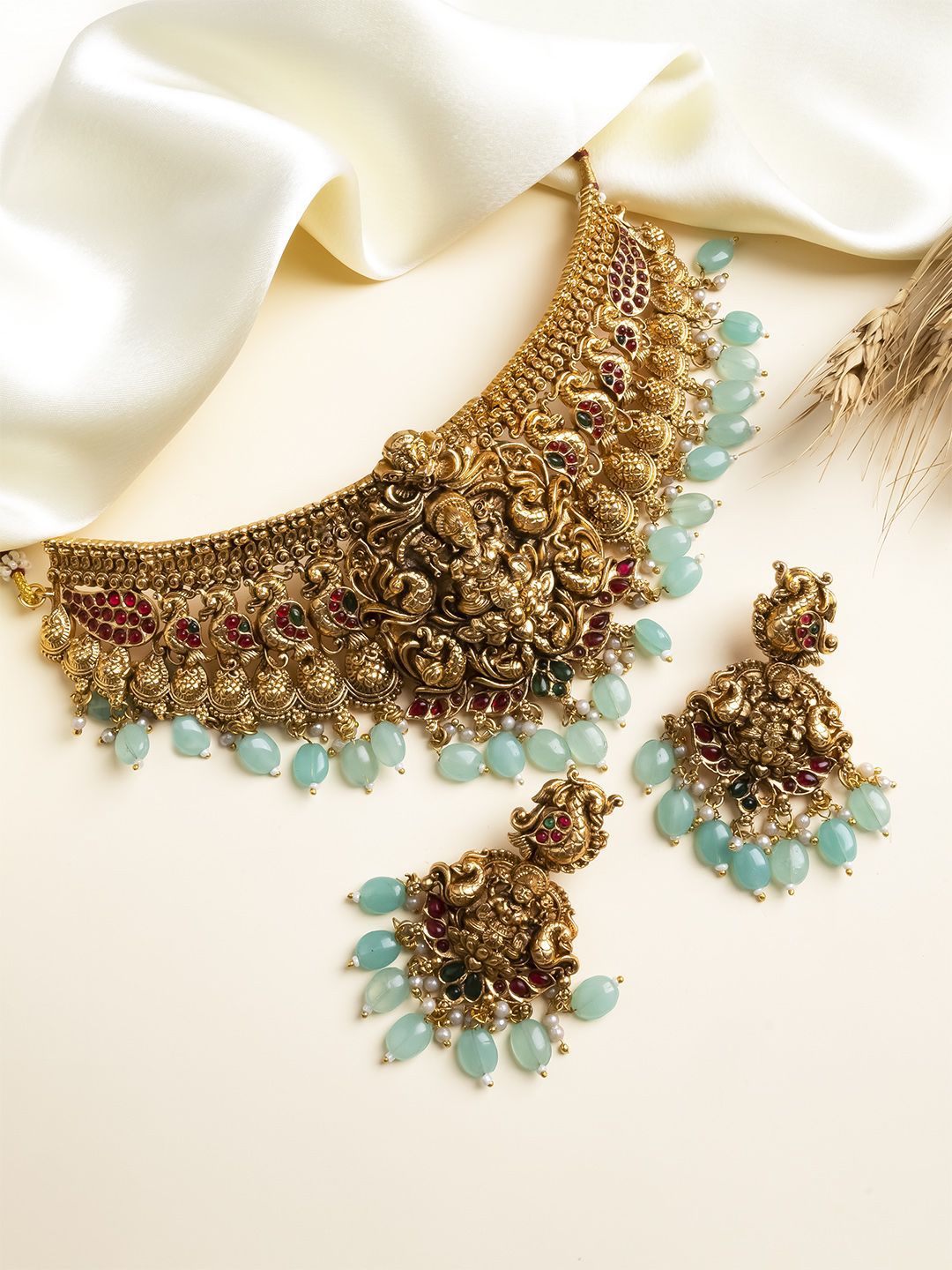 StileAdda Gold-Plated Stone-Studded & Beaded Jewellery Set-picture-21