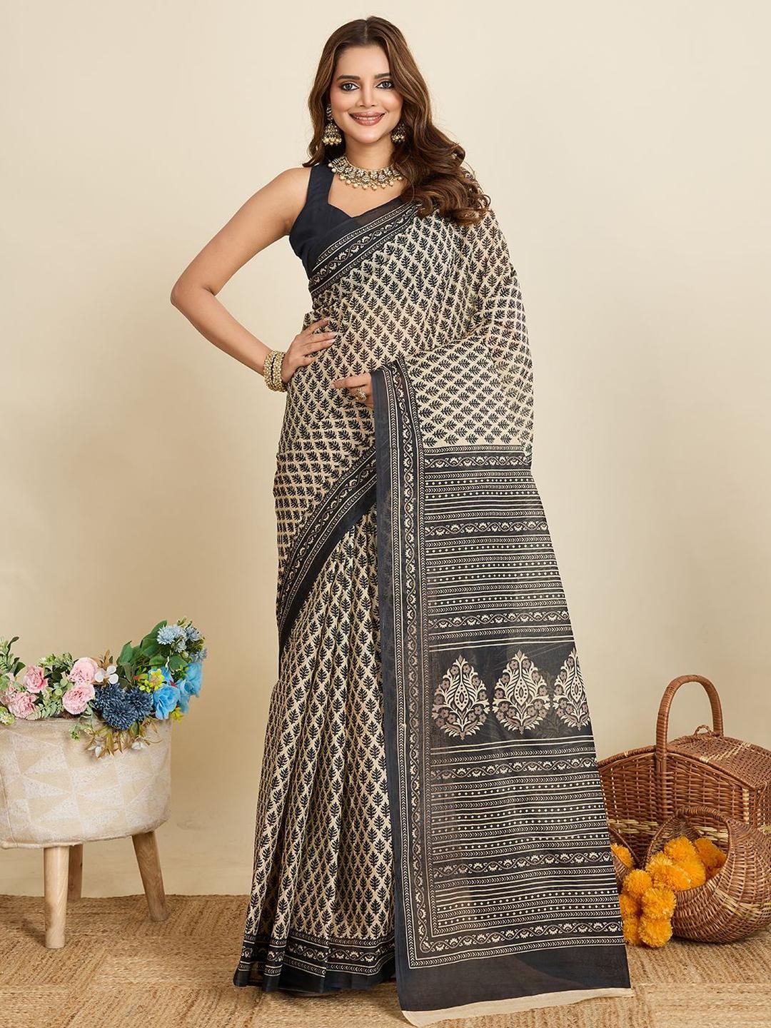 SHANVIKA Ethnic Motifs Print Pure Cotton Saree-picture-13