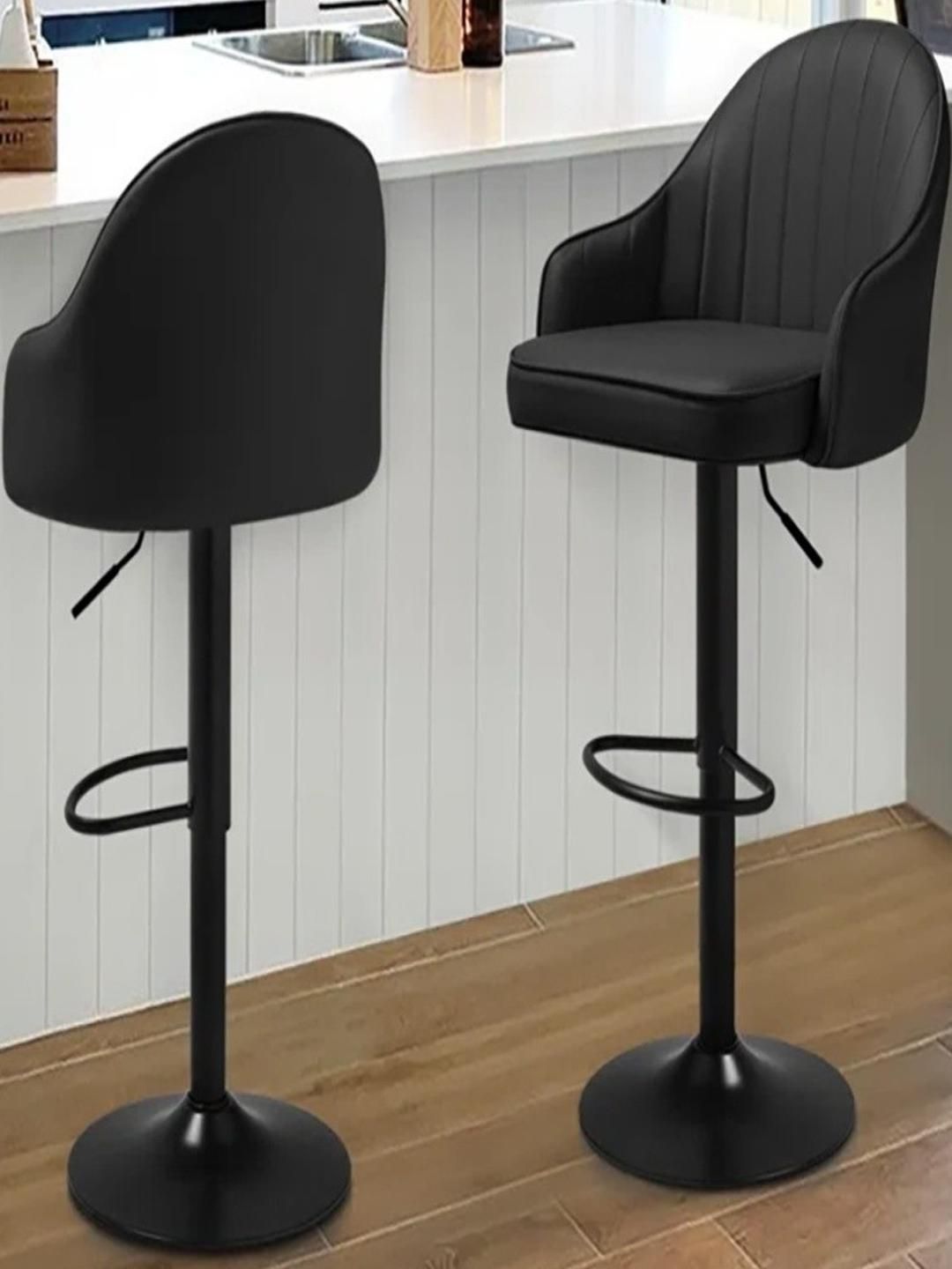 DOE BUCK Set Of 2 Matte Black Adjustable Bar Chairs Faux Leather With Hydraulic Lift-image-19