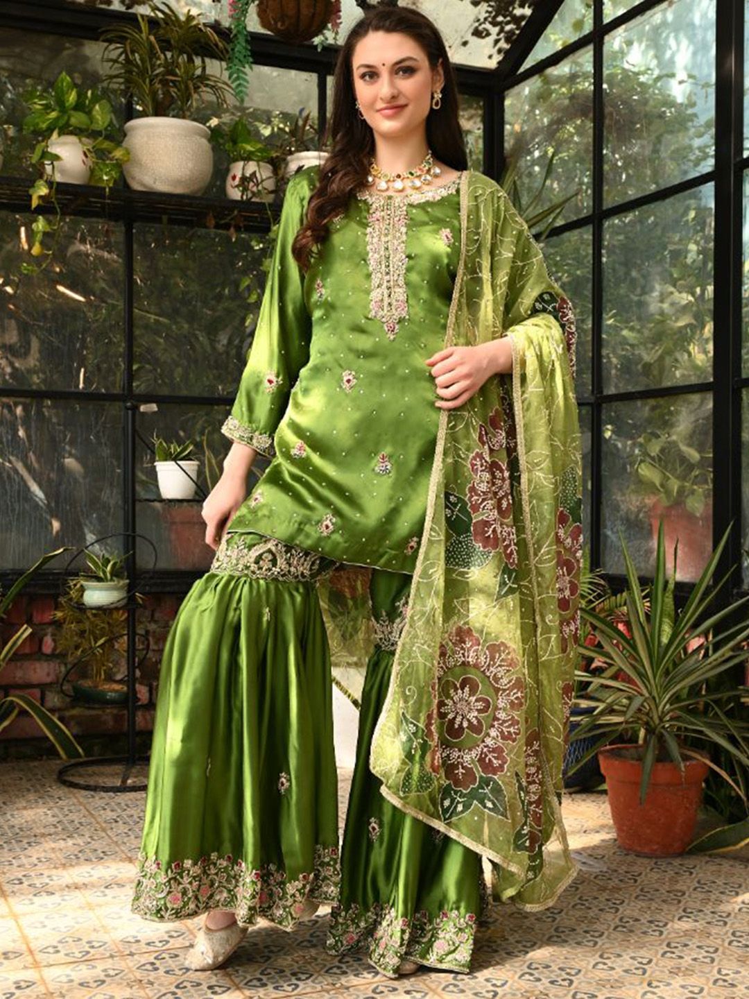 ZARIKALI Women Floral Embroidered Kurta with Sharara & Dupatta-image-18