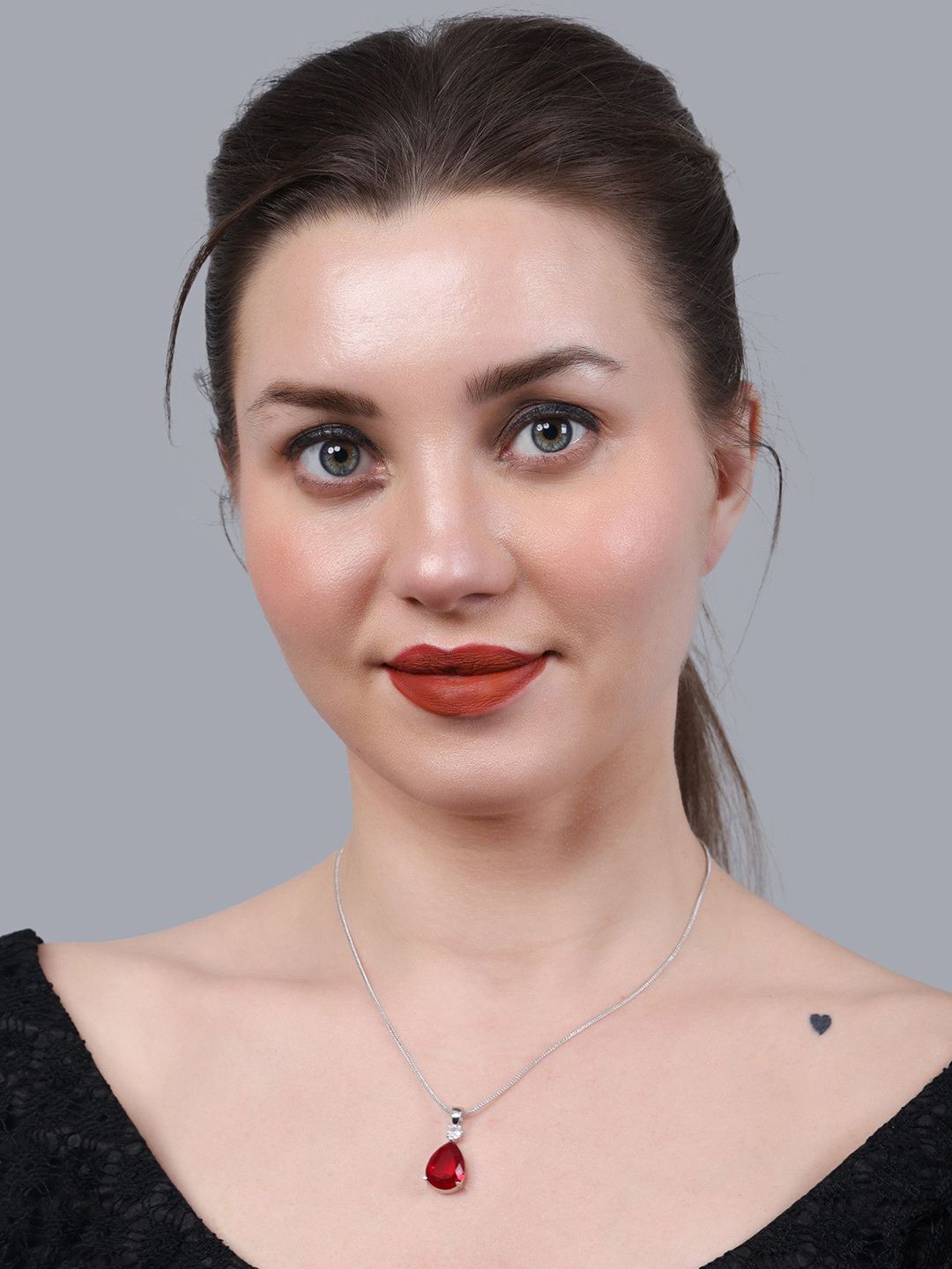 OPUS GEMS Women Silver-Plated Teardrop Shaped RT_Red Diamond Pendants with Chains-picture-26