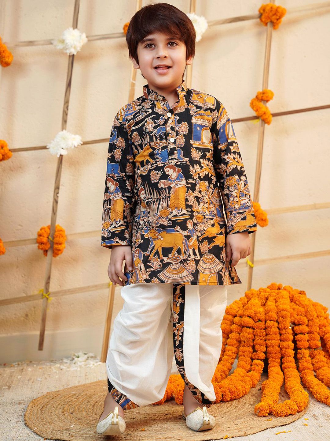 Aj DEZInES Boys Abstract Printed Regular Pure Cotton Kurta with Dhoti Pants-image-36