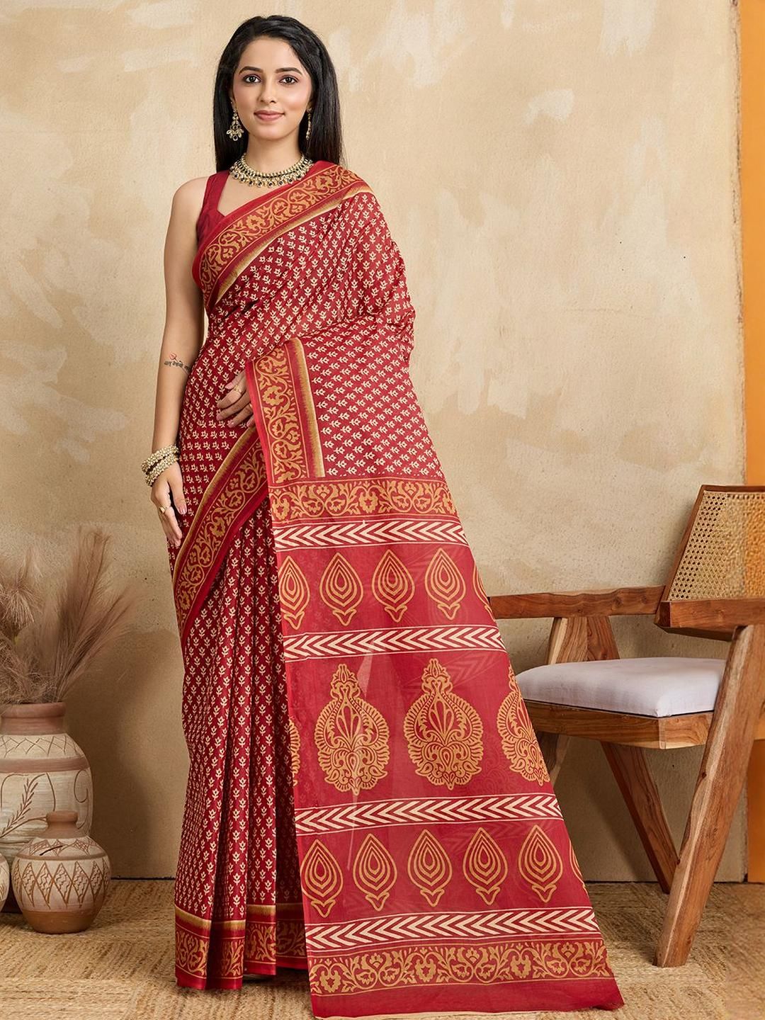 SHANVIKA Ethnic Motifs Printed Pure Cotton Saree-picture-34