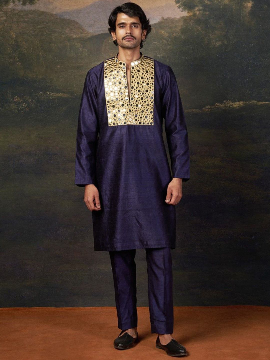 THETAA Men Ethnic Motifs Embroidered Pure Silk Kurta with Trouser-picture-15