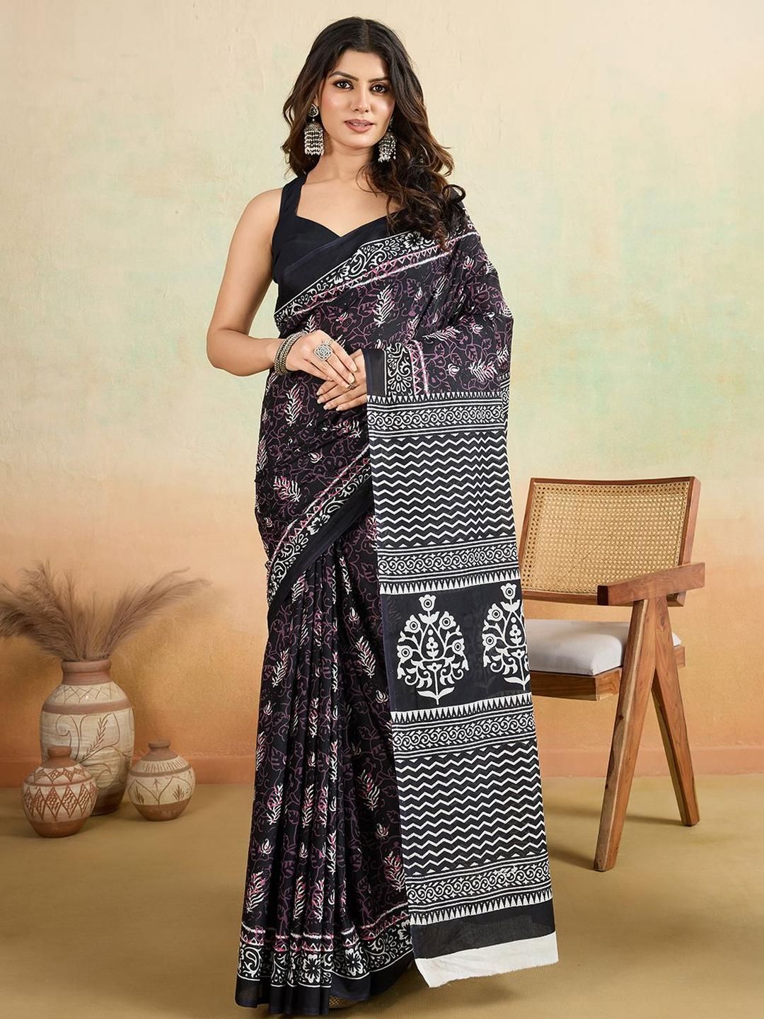 SHANVIKA Ethnic Motifs Printed Pure Cotton Saree-picture-28
