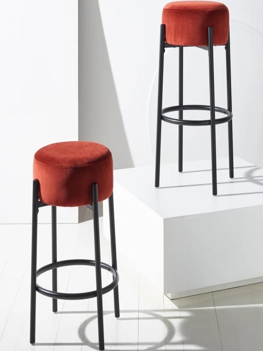 DOE BUCK Red Velvet Cushion Bar Stool