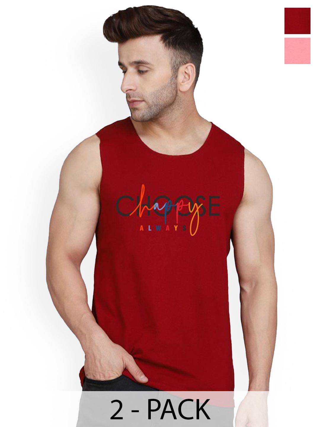SLOWLORIS Pack of 2 Printed Innerwear Vest VSL26 CMB(CHS MAROON)(PLAIN PEACH)-picture-26